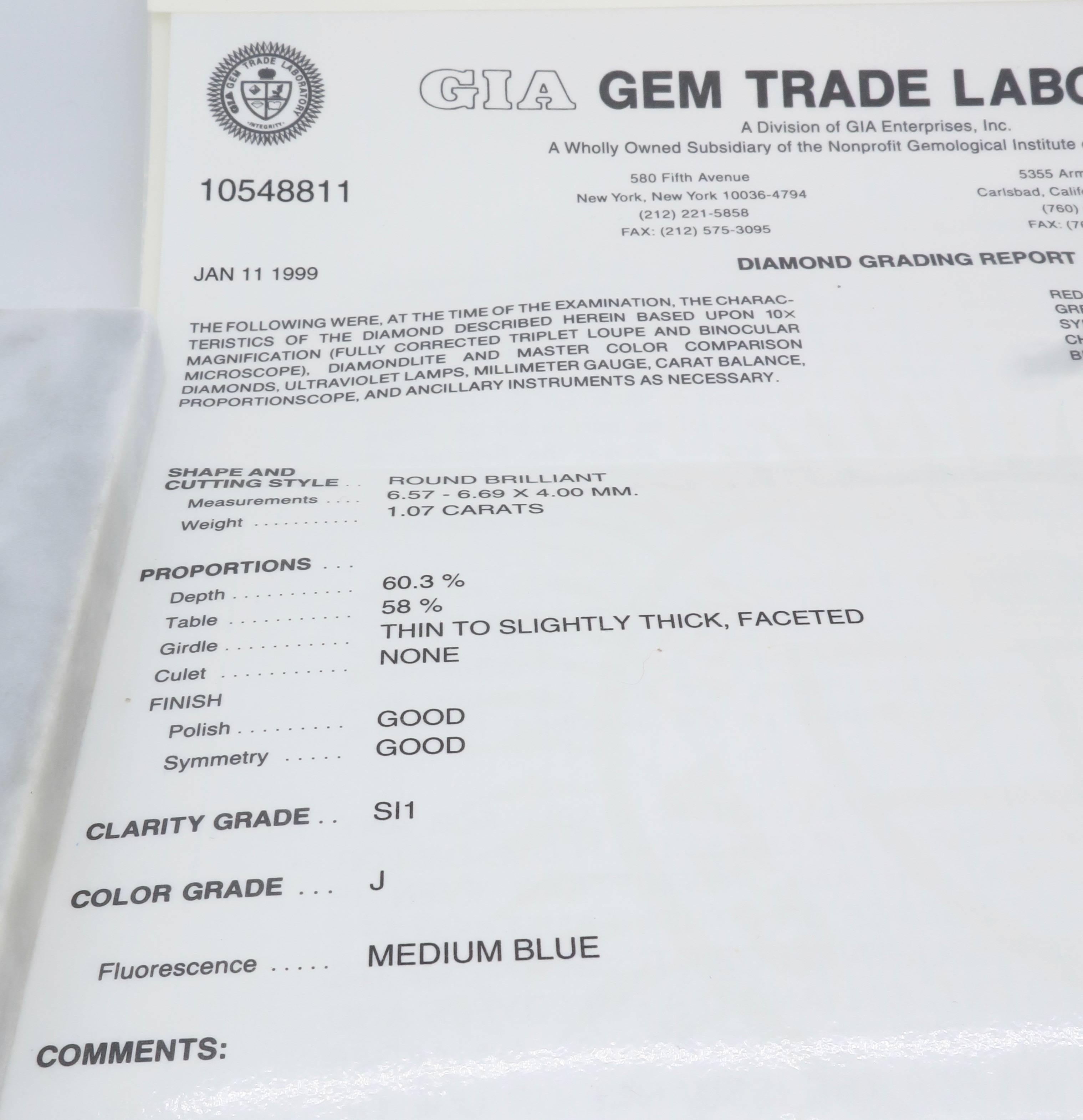 GIA Certified 1.07 Carat Diamond White Gold Halo Setting Engagement Ring  3