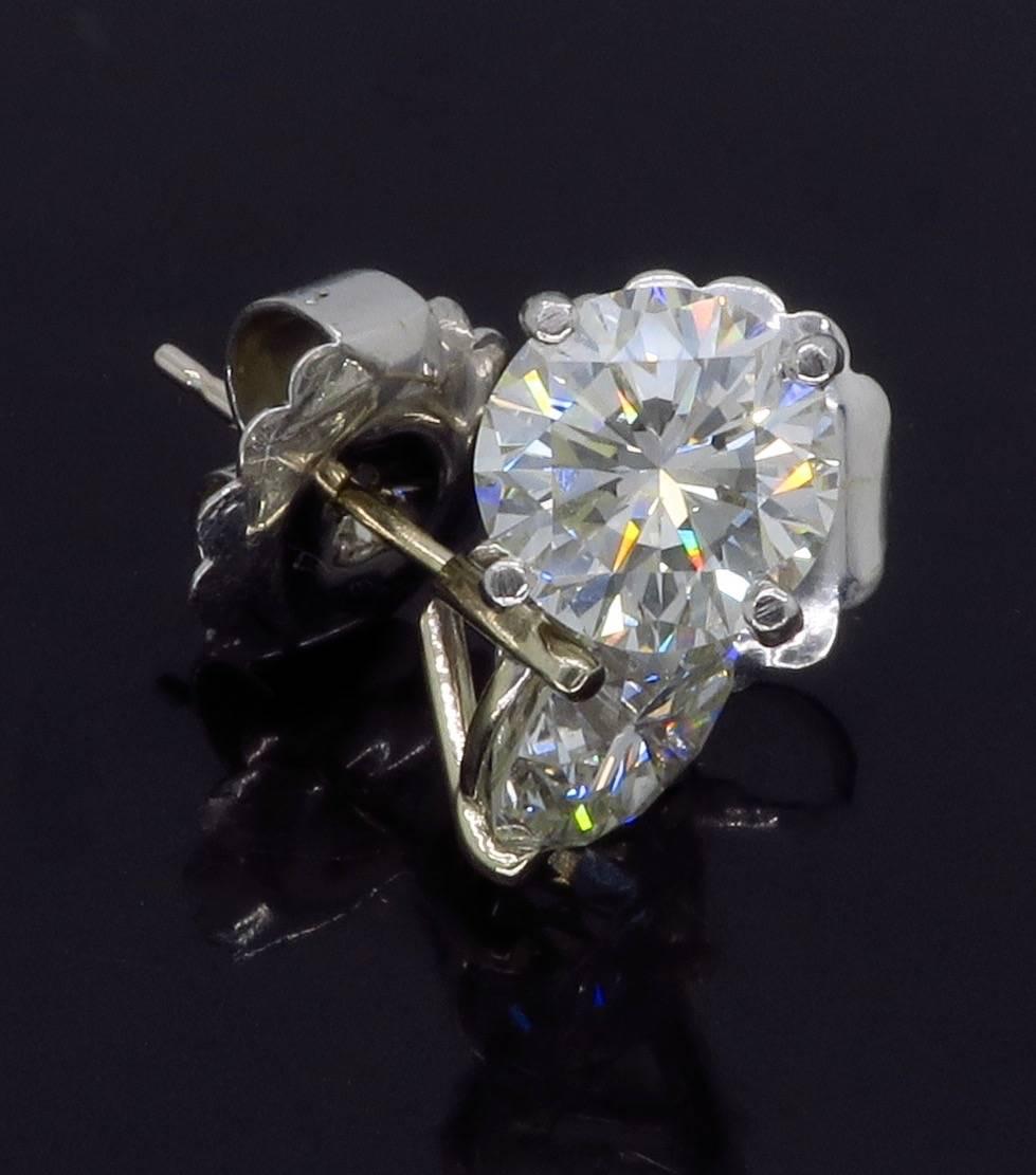 3.64 Carat Round Brilliant Cut Diamond Stud Earrings In New Condition In Webster, NY