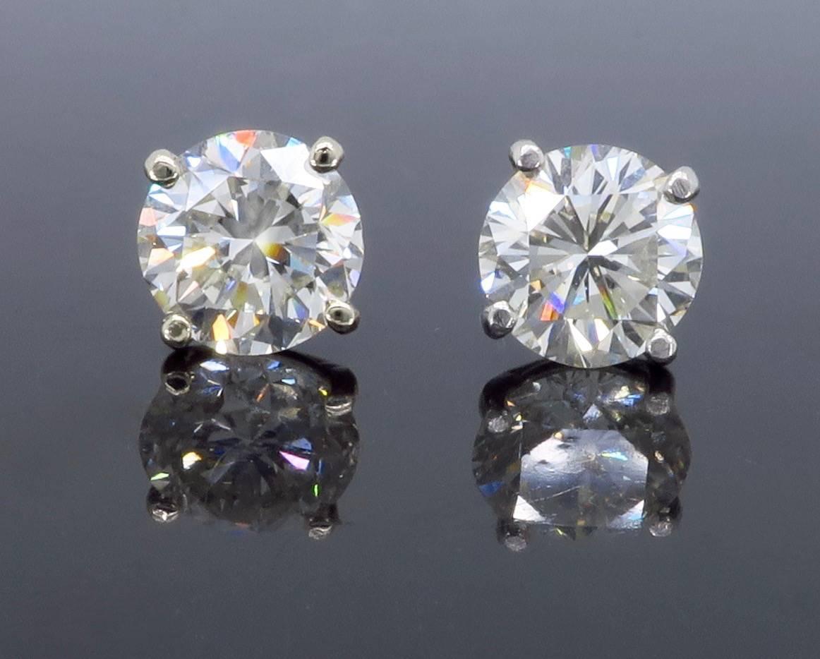 Women's 3.64 Carat Round Brilliant Cut Diamond Stud Earrings