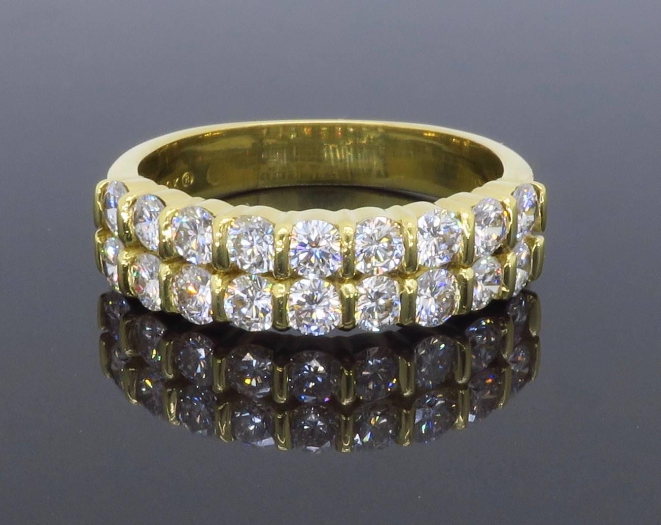  18k Yellow Gold Diamond Double Band Anniversary Ring  In Excellent Condition In Webster, NY