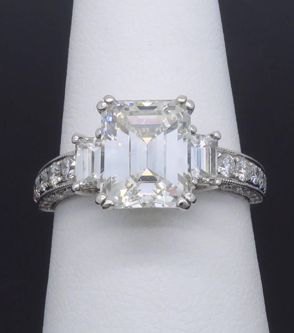 2.65 Carat Emerald Cut Diamond White Gold Engagement Ring  In Excellent Condition In Webster, NY