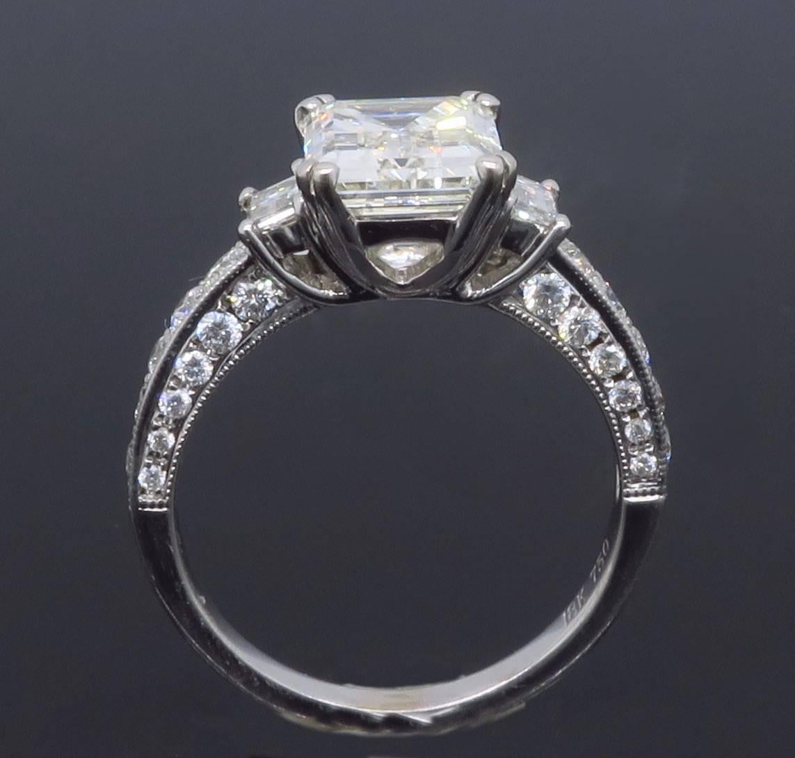 Women's 2.65 Carat Emerald Cut Diamond White Gold Engagement Ring 