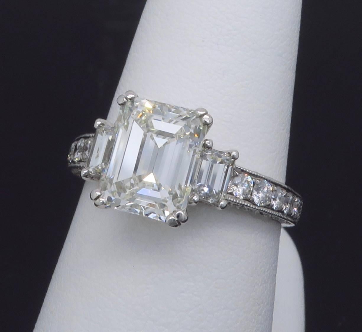 2.65 Carat Emerald Cut Diamond White Gold Engagement Ring  1