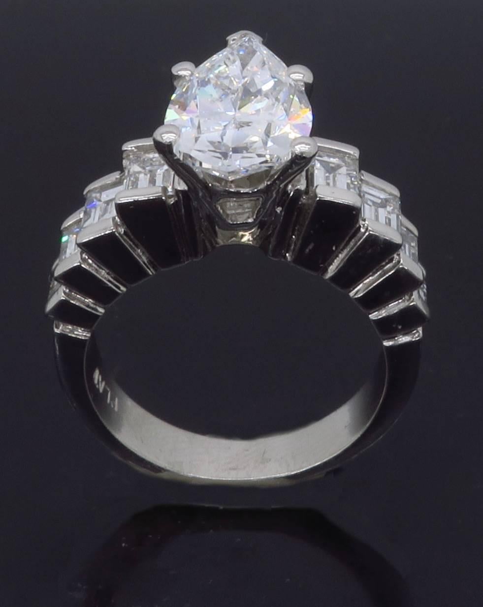 Women's 2.62 Carat Pear Cut Diamond Platinum Engagement Ring 