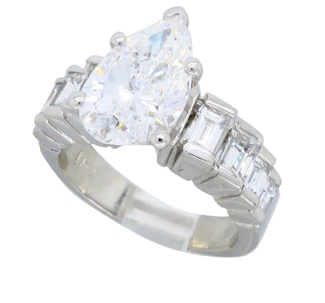 2.62 Carat Pear Cut Diamond Platinum Engagement Ring  1