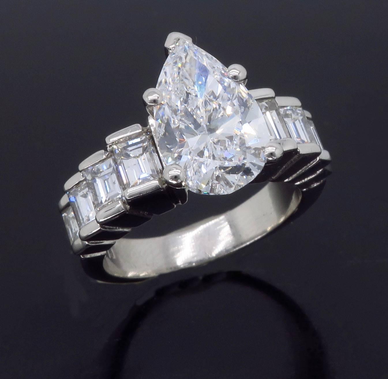 2.62 Carat Pear Cut Diamond Platinum Engagement Ring  3