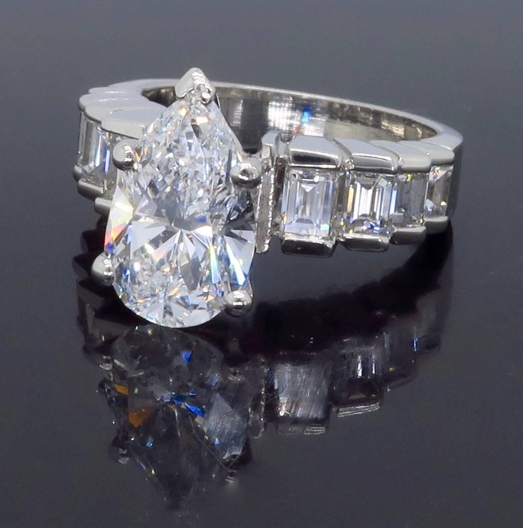 2.62 Carat Pear Cut Diamond Platinum Engagement Ring  2