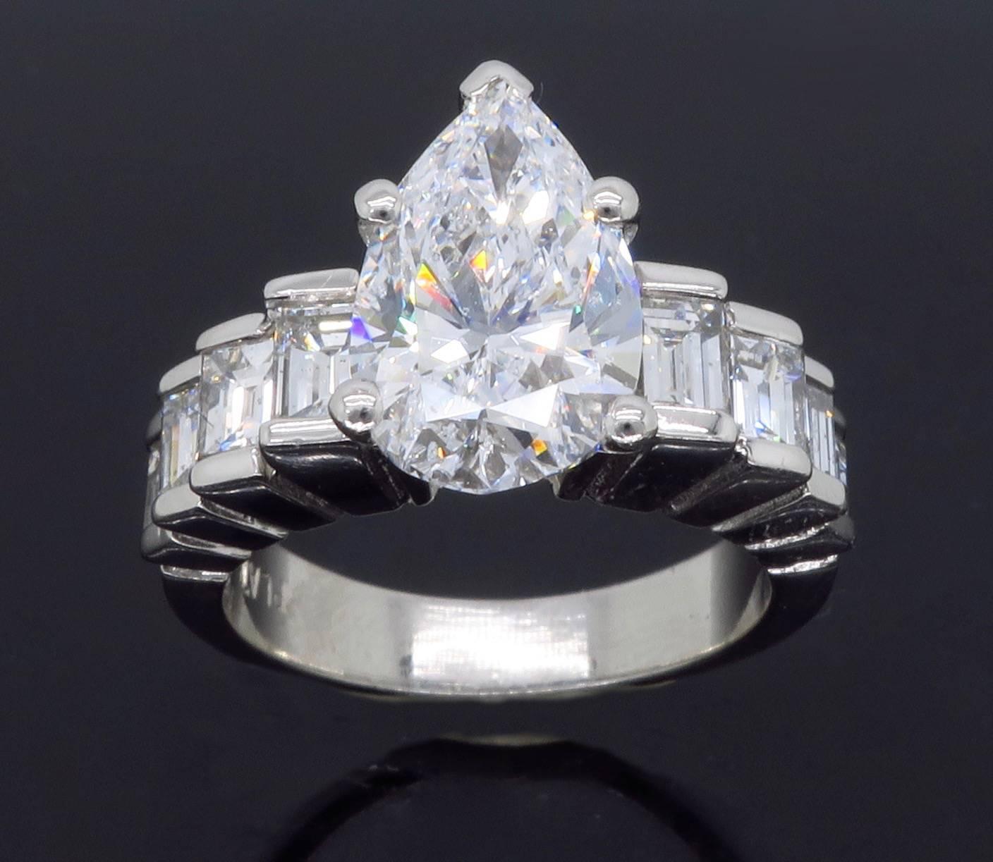 2.62 Carat Pear Cut Diamond Platinum Engagement Ring  4