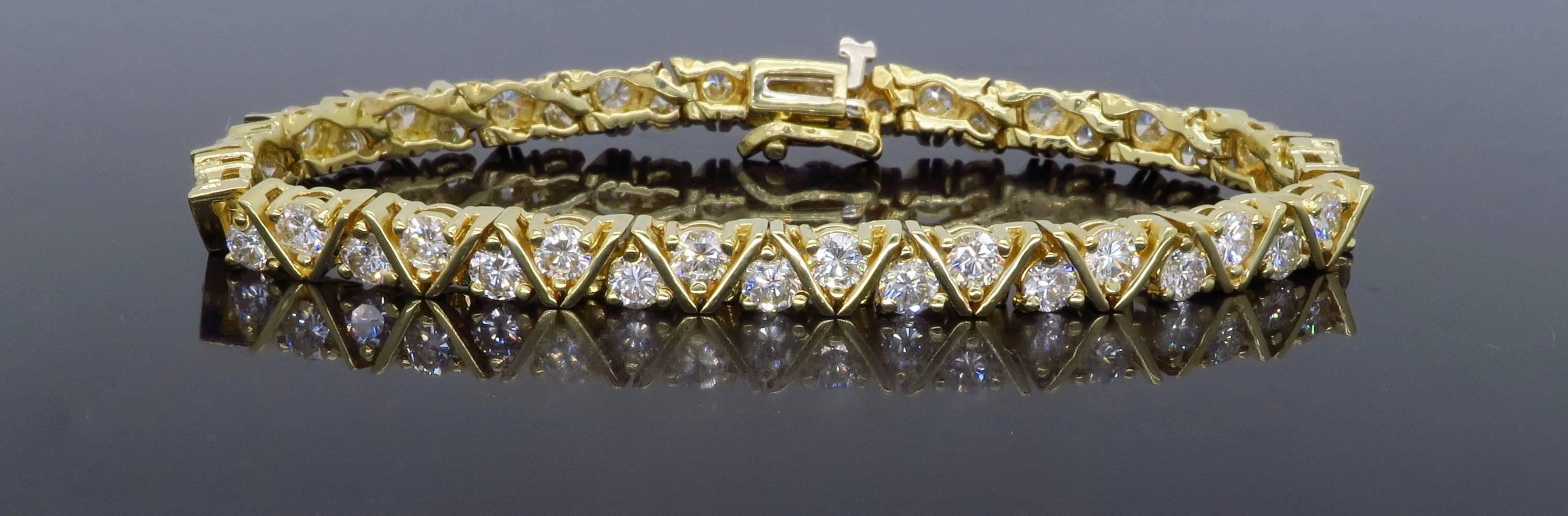6.16 Carat Diamond Yellow Gold Tennis Bracelet  4