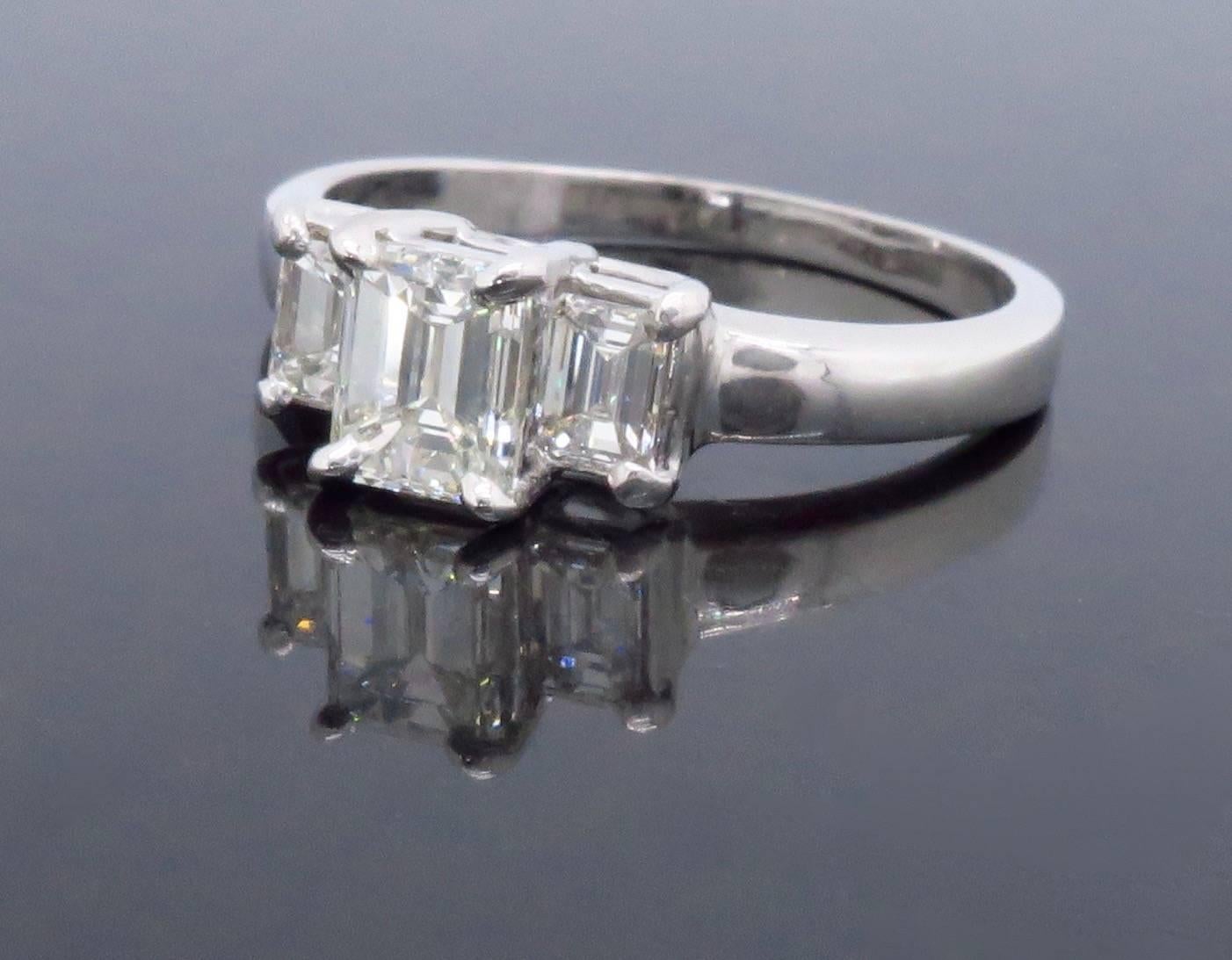 Emerald Cut Three Stone Diamond Engagement Ring 