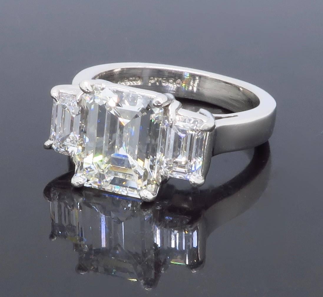 GIA Certified Three Stone 2.03 Carat Emerald Diamond Platinum Engagement Ring 1