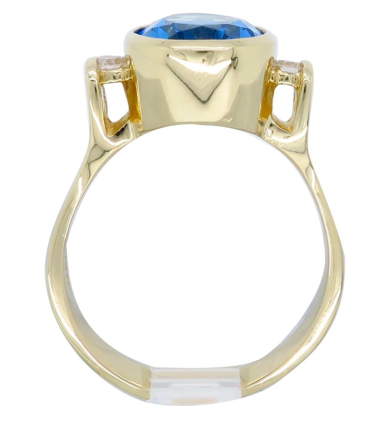 Women's Blue Topaz Diamond Yellow Gold Ring 