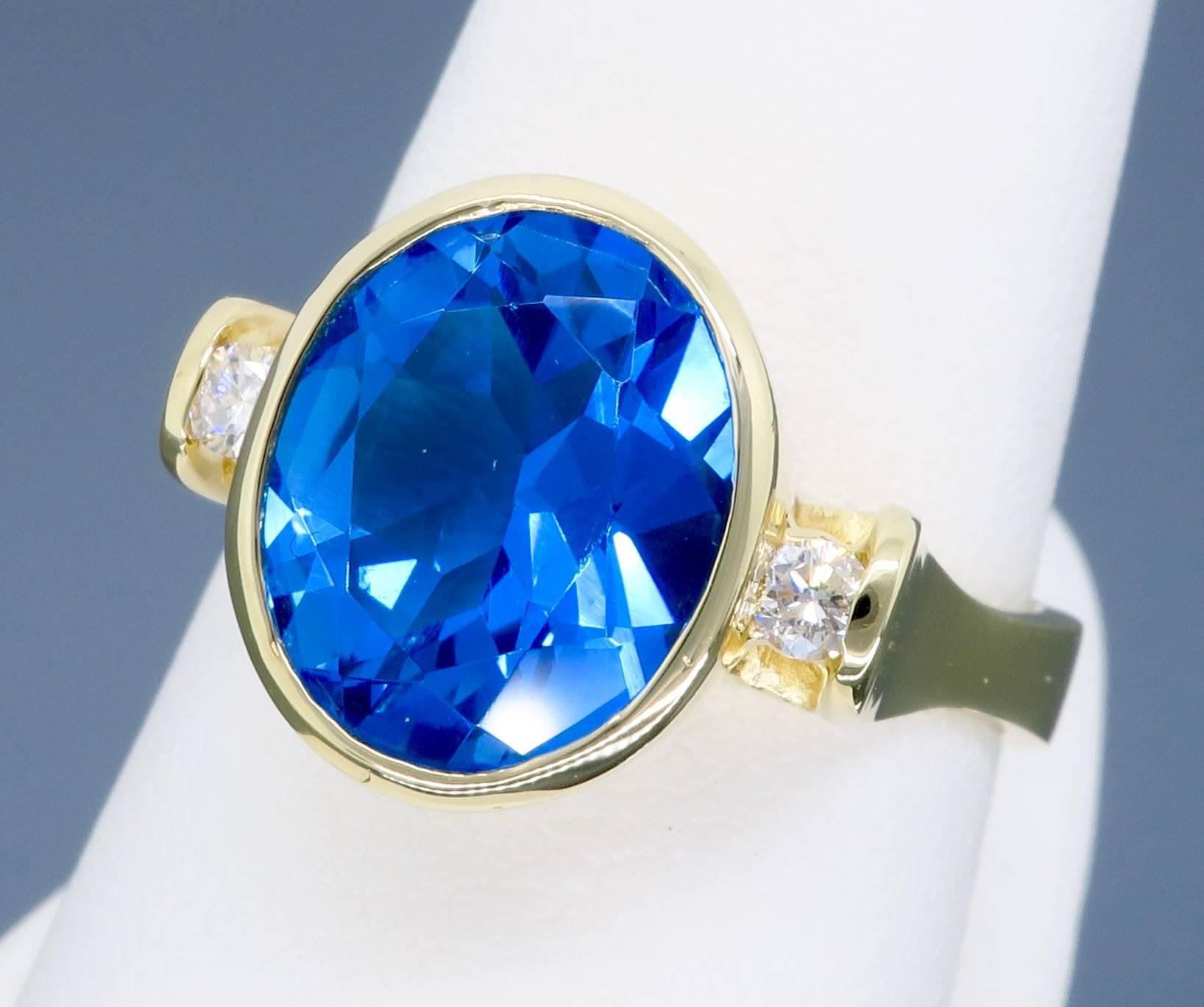 Blue Topaz Diamond Yellow Gold Ring  1