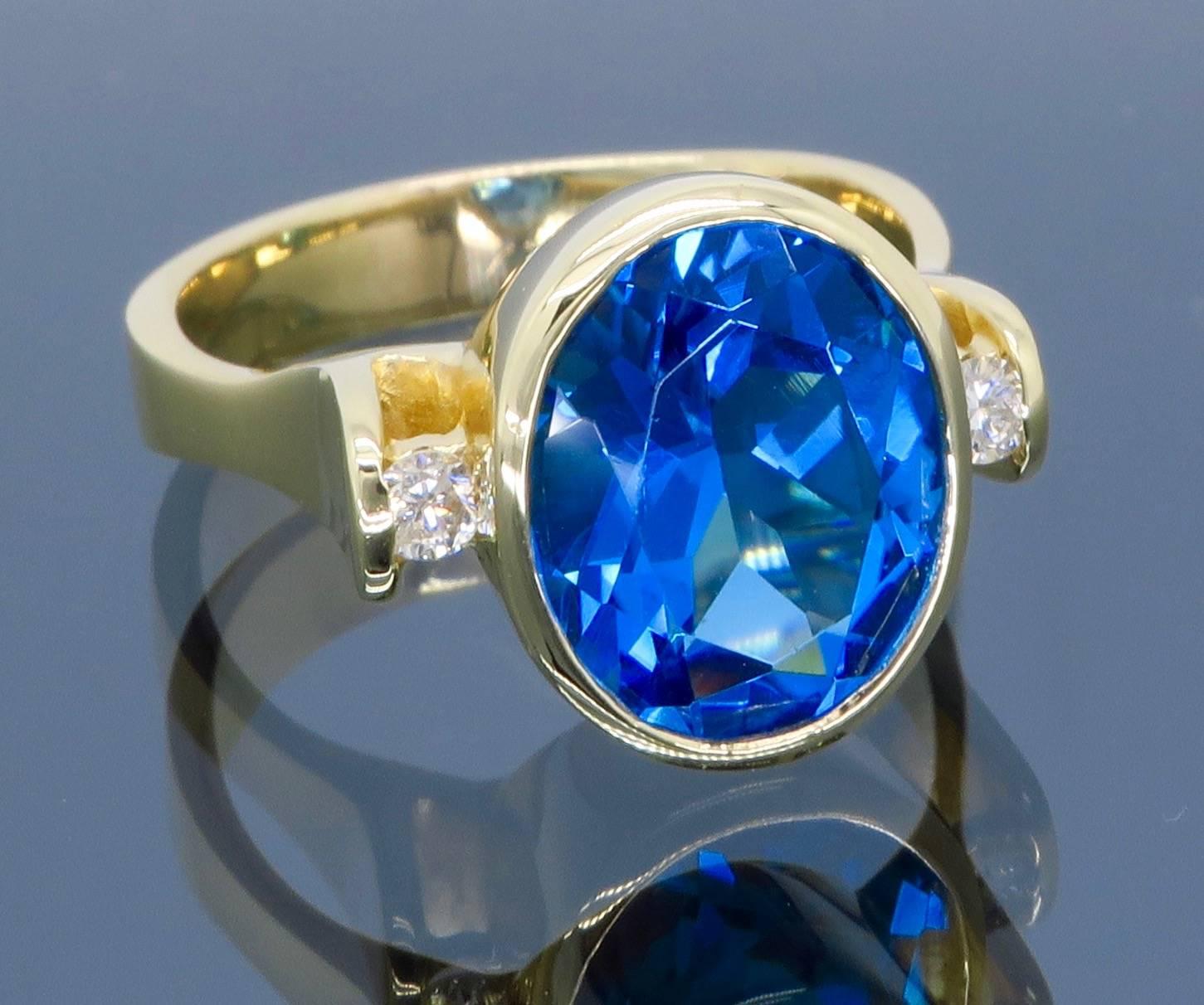 Blue Topaz Diamond Yellow Gold Ring  2