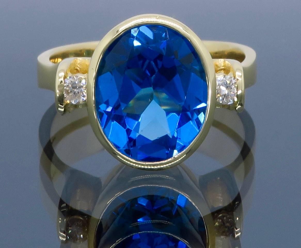 Blue Topaz Diamond Yellow Gold Ring  3