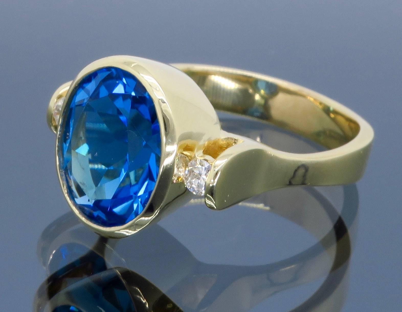 Blue Topaz Diamond Yellow Gold Ring  4