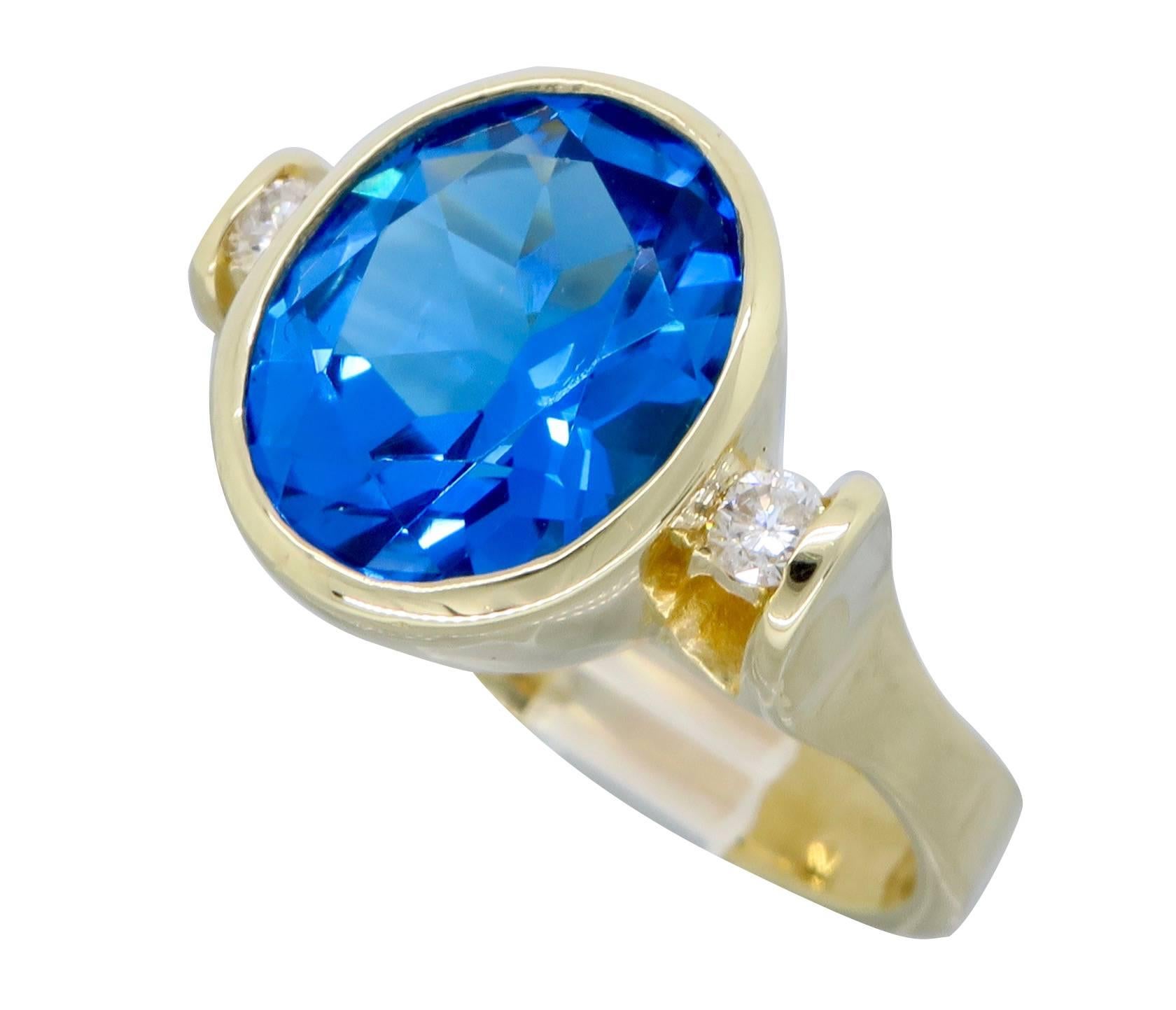 Blue Topaz Diamond Yellow Gold Ring  5