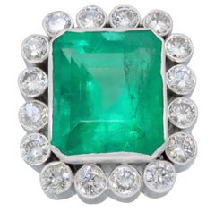 GIA Certified Columbian Emerald and Diamond White Gold Cocktail Ring 