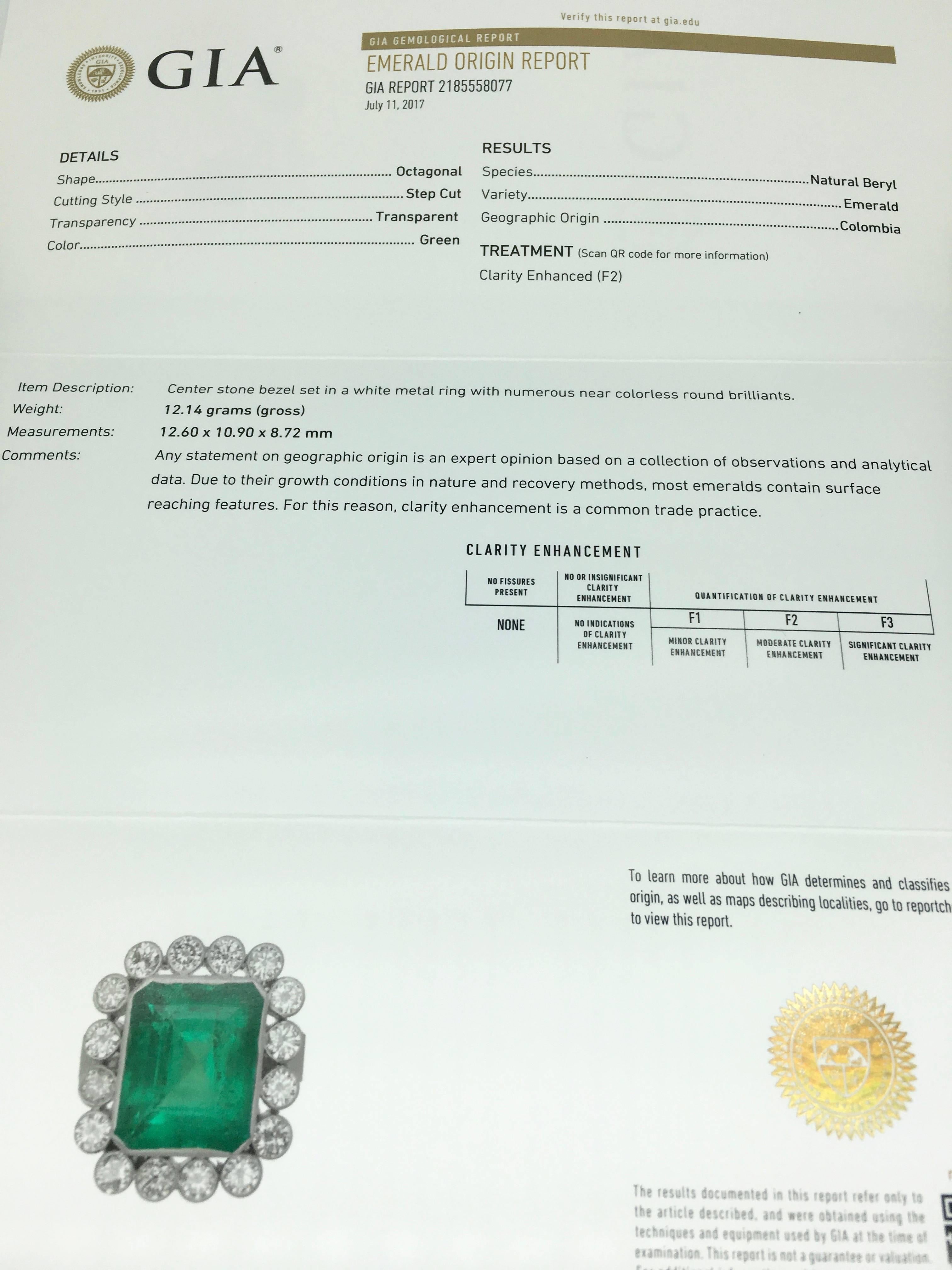 GIA Certified Columbian Emerald and Diamond White Gold Cocktail Ring  5