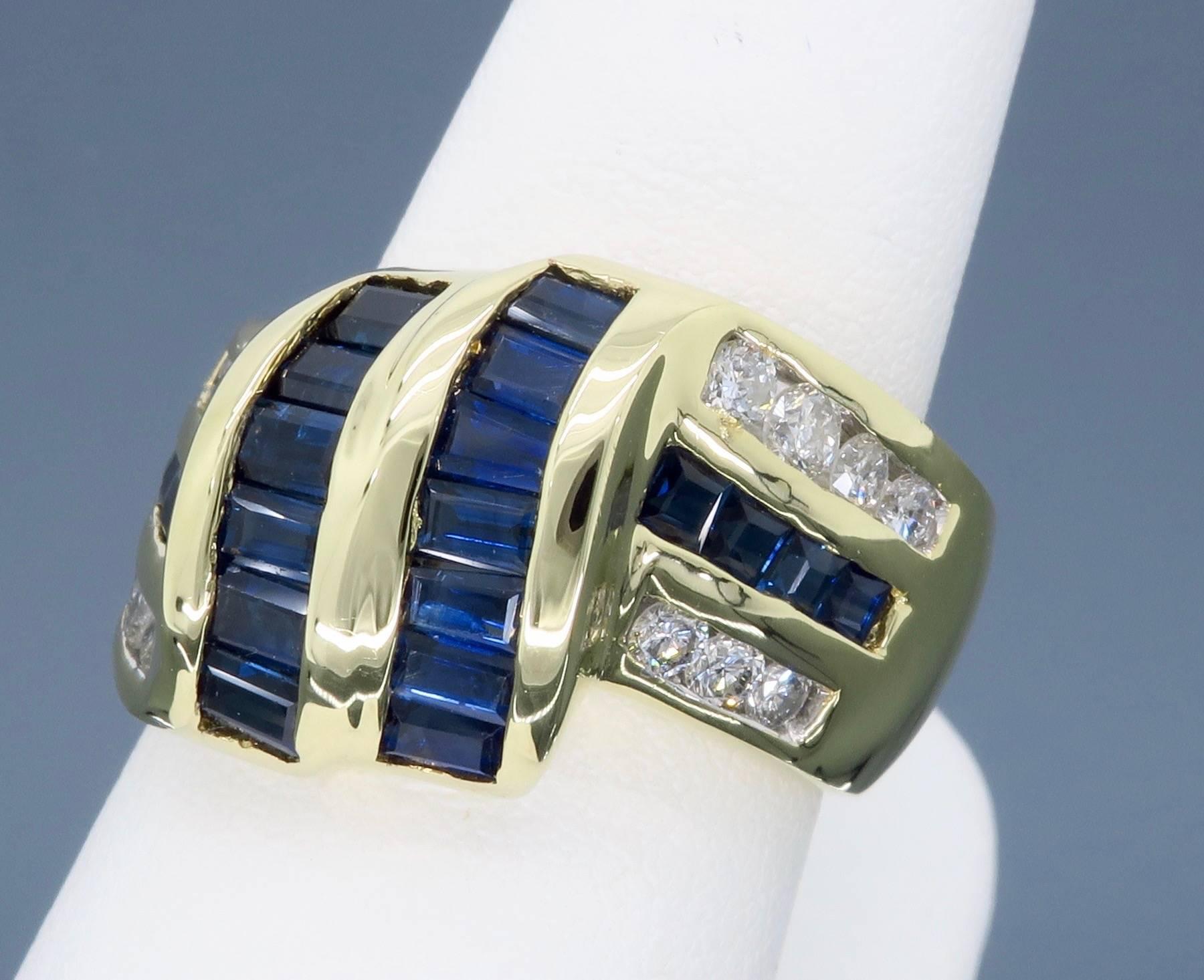 Diamond and Blue Sapphire Cocktail Ring In Excellent Condition In Webster, NY