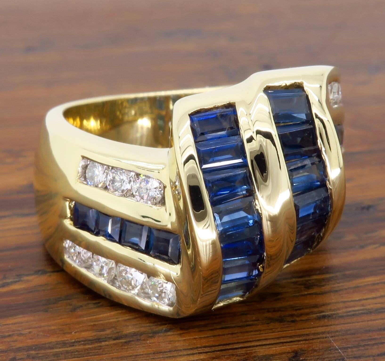 Diamond and Blue Sapphire Cocktail Ring 1