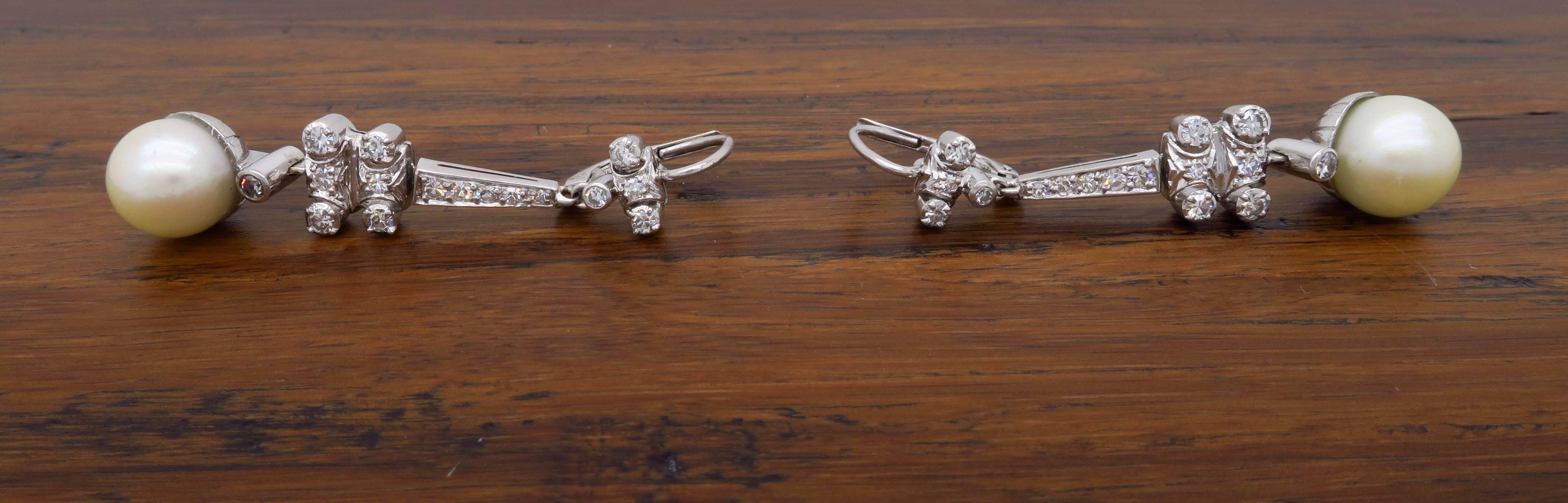 18 Karat White Gold Diamond and Pearl Drop Earrings 6