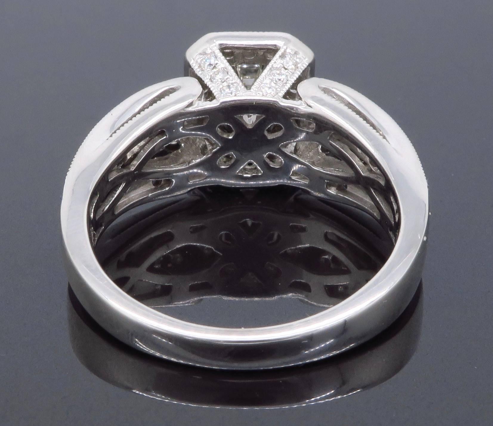 Vintage Style Emerald Cut Diamond Halo Engagement Ring 1
