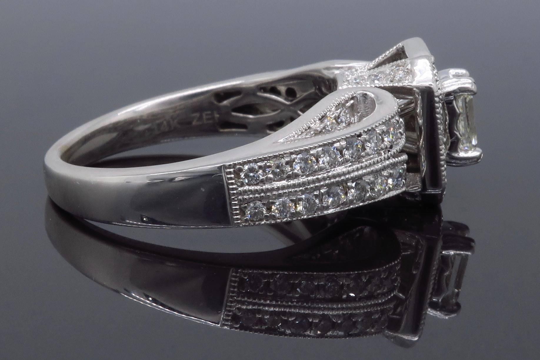 Vintage Style Emerald Cut Diamond Halo Engagement Ring 2