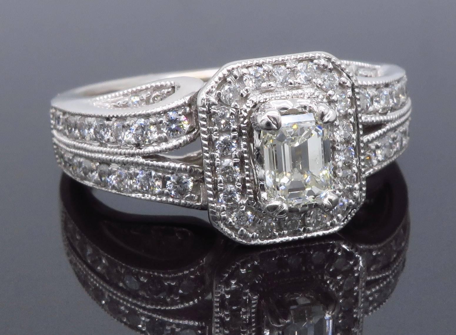 Vintage Style Emerald Cut Diamond Halo Engagement Ring 3