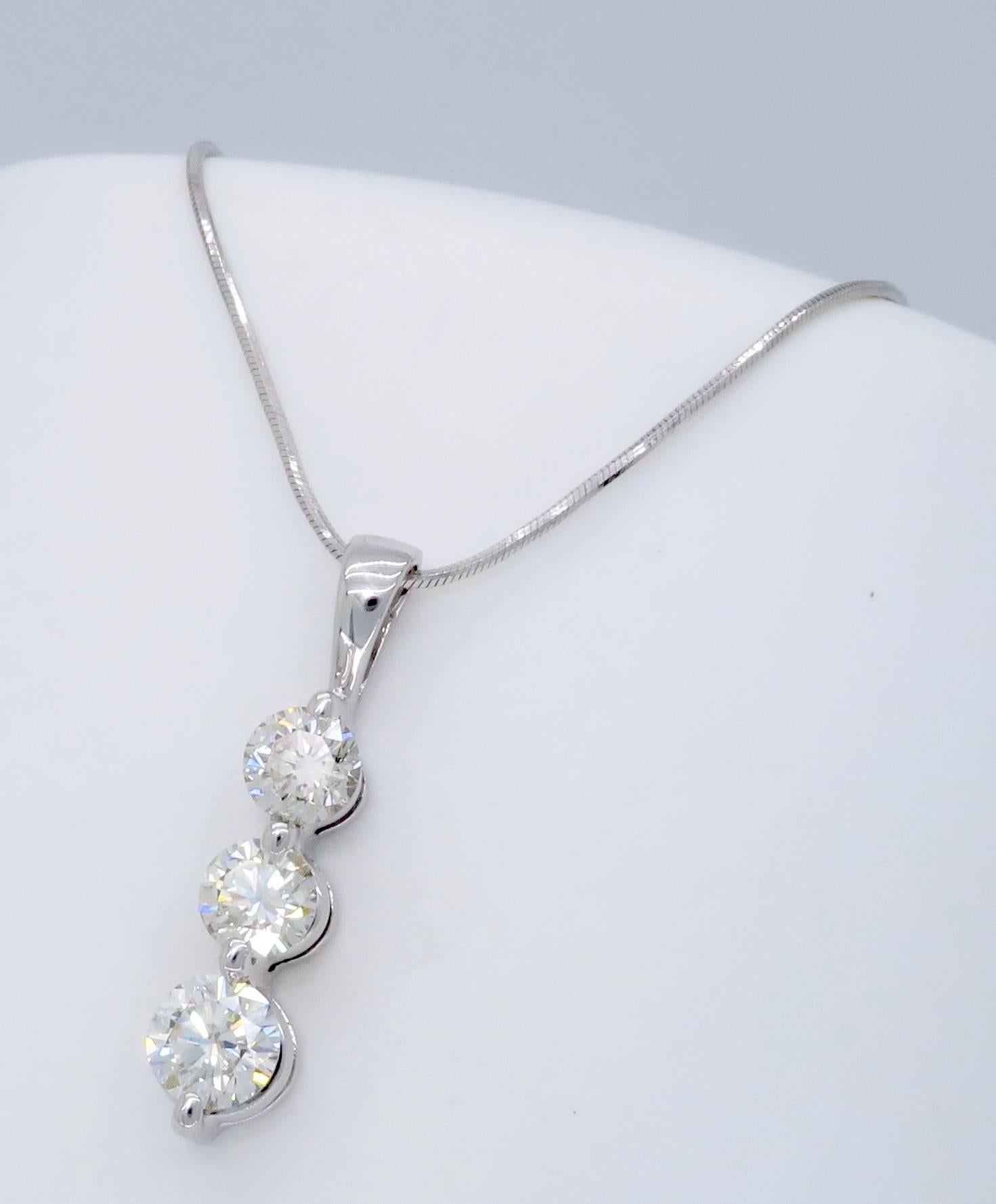 Women's Three-Stone Past Present Future 1.00 Carat Diamond Drop Necklace