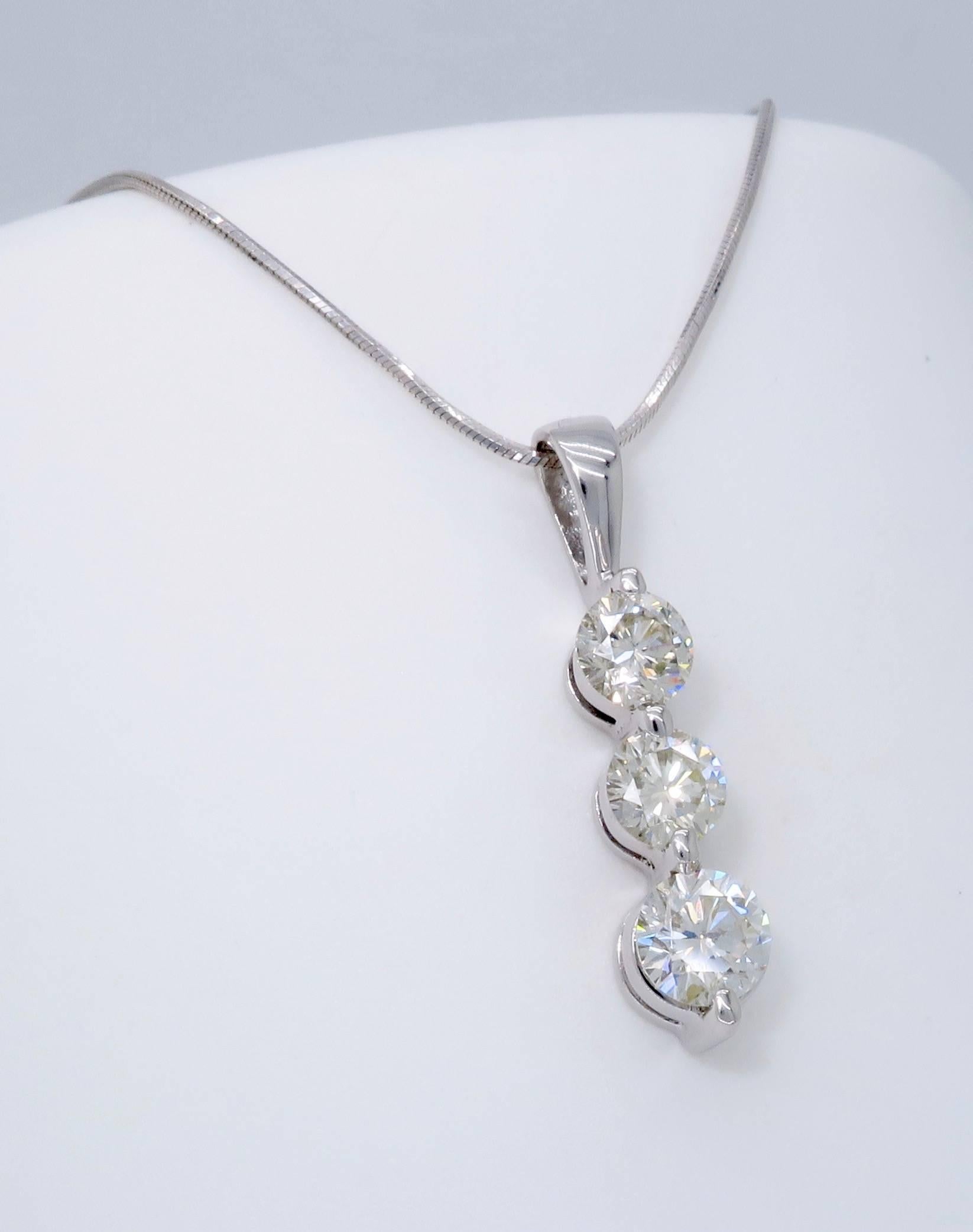 Three-Stone Past Present Future 1.00 Carat Diamond Drop Necklace 1
