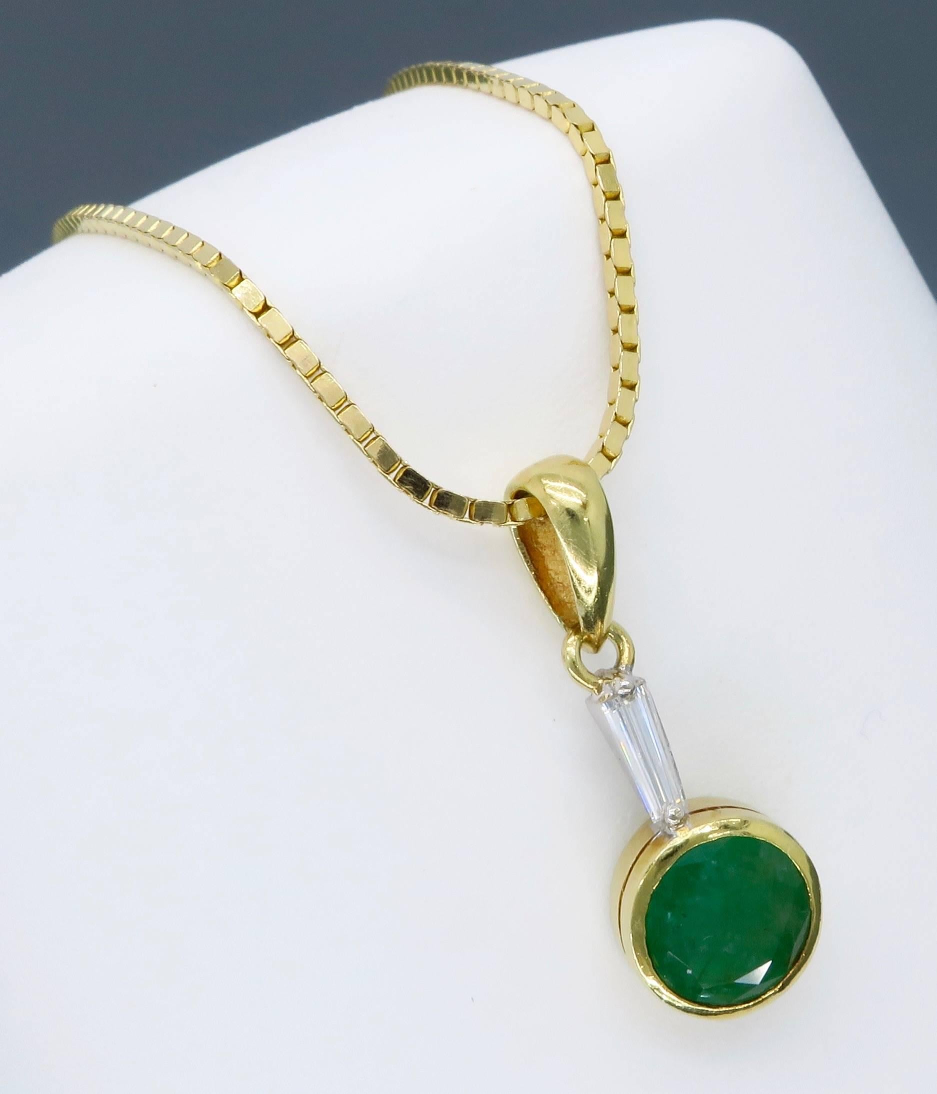 Emerald and Diamond Drop Necklace In New Condition In Webster, NY