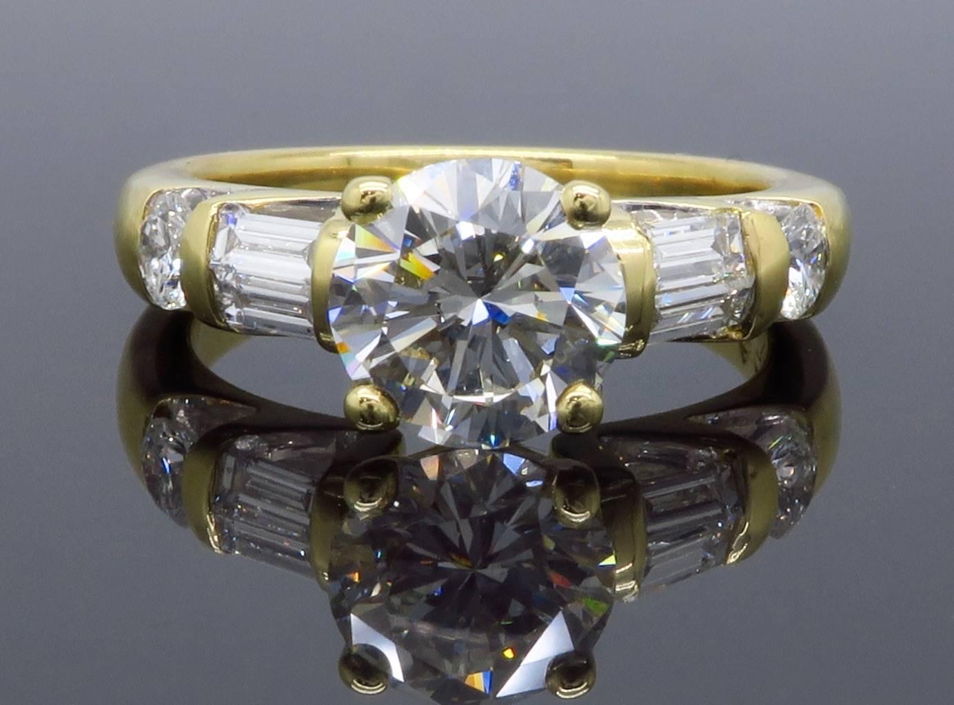 Round Cut GIA Certified 1.66 Carat Diamond Engagement Ring in 18 Karat Yellow Gold