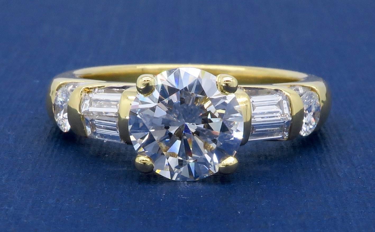 GIA Certified 1.66 Carat Diamond Engagement Ring in 18 Karat Yellow Gold 3