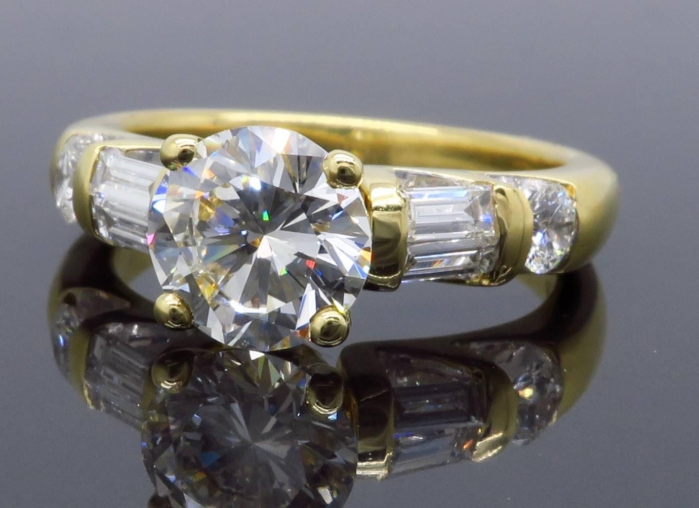 GIA Certified 1.66 Carat Diamond Engagement Ring in 18 Karat Yellow Gold In Excellent Condition In Webster, NY