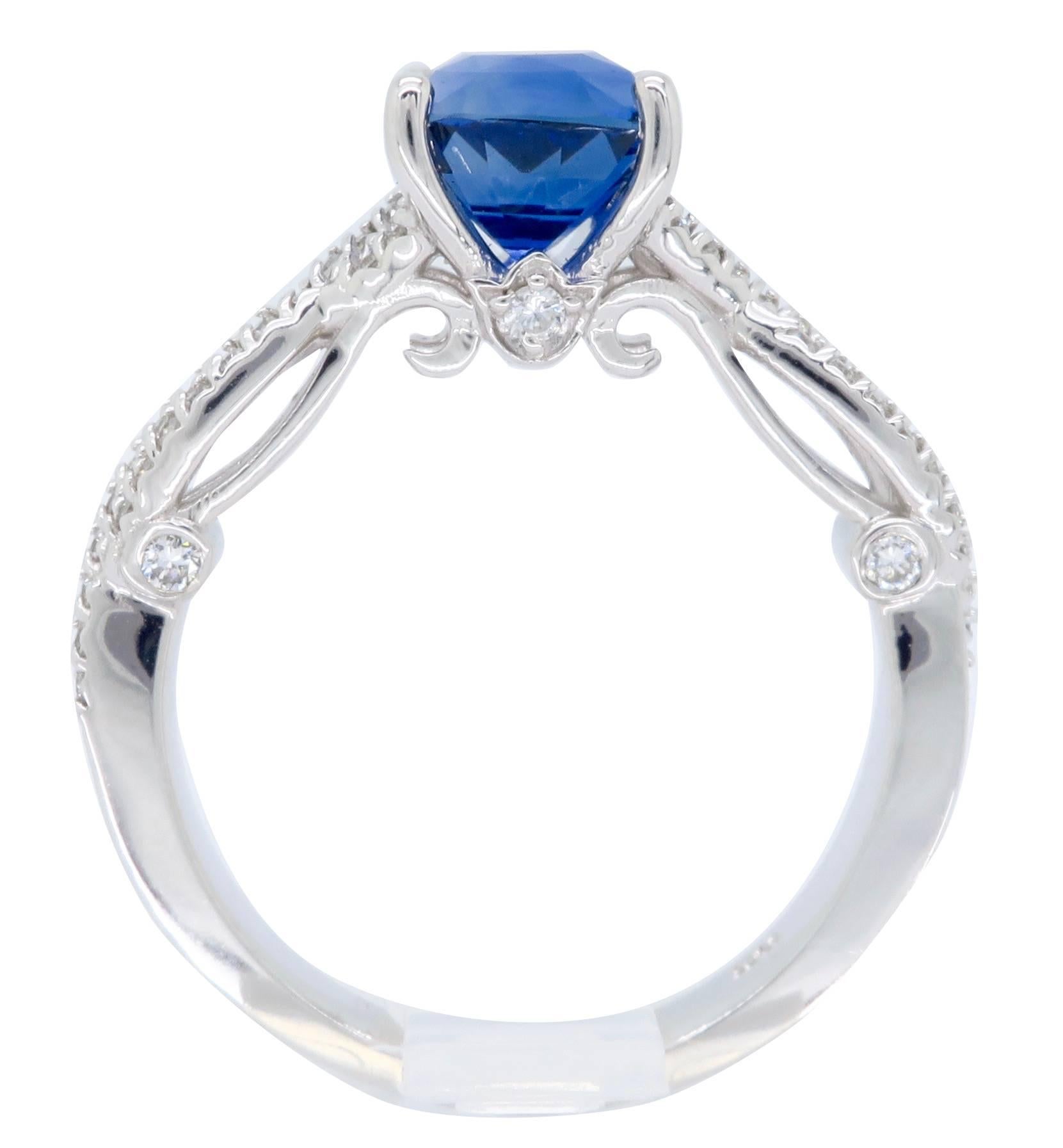 Cushion Cut GIA Certified Natural Blue Sapphire and Diamond Engagement Ring