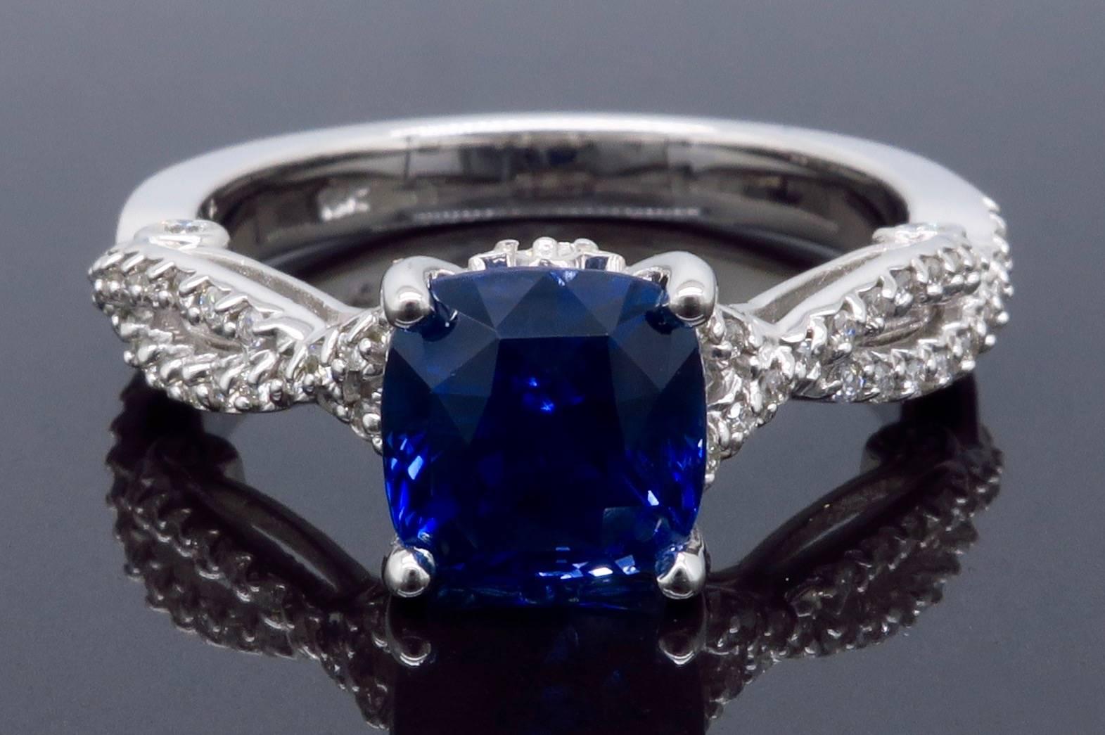 GIA Certified Natural Blue Sapphire and Diamond Engagement Ring In New Condition In Webster, NY