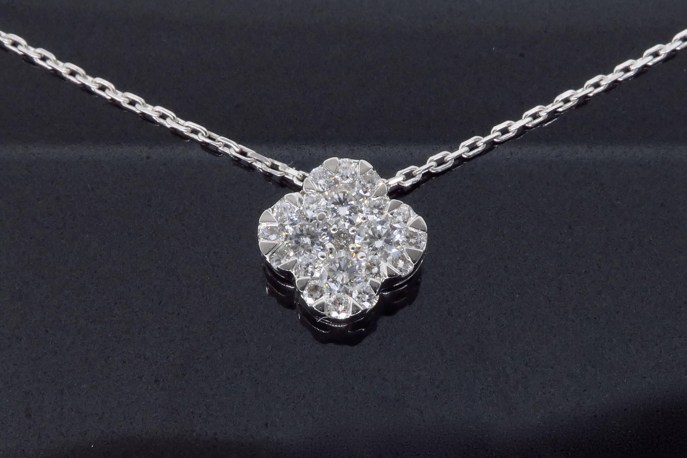Round Cut Diamond Clover Pendant Necklace