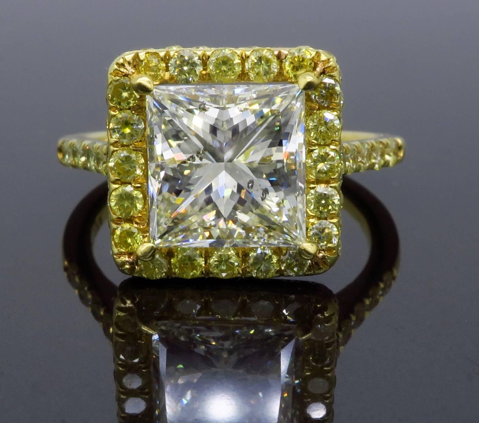 3.63 Carat Diamond Halo Engagement Ring In Excellent Condition In Webster, NY
