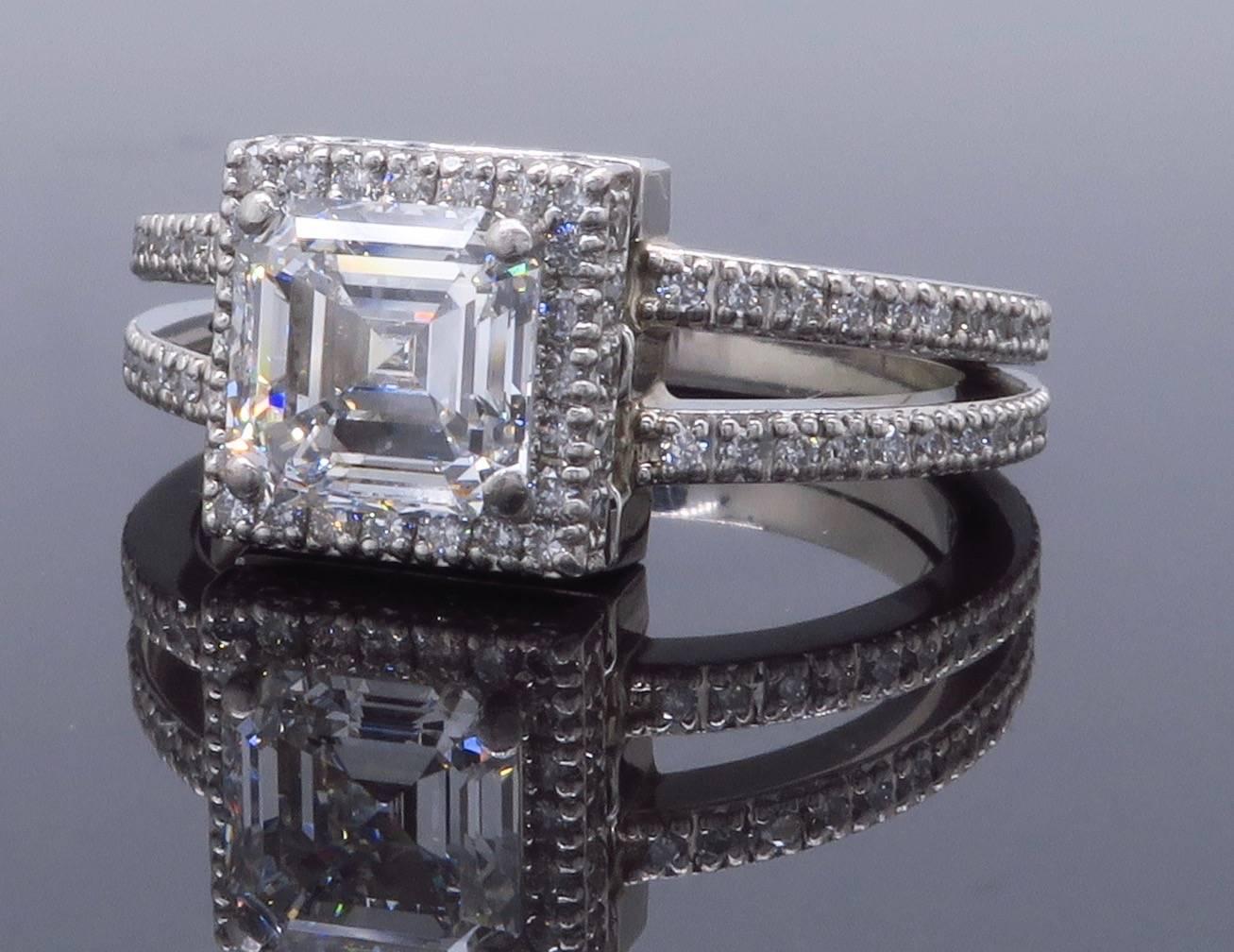Asscher Cut Platinum Simon G Diamond Halo Engagement Ring