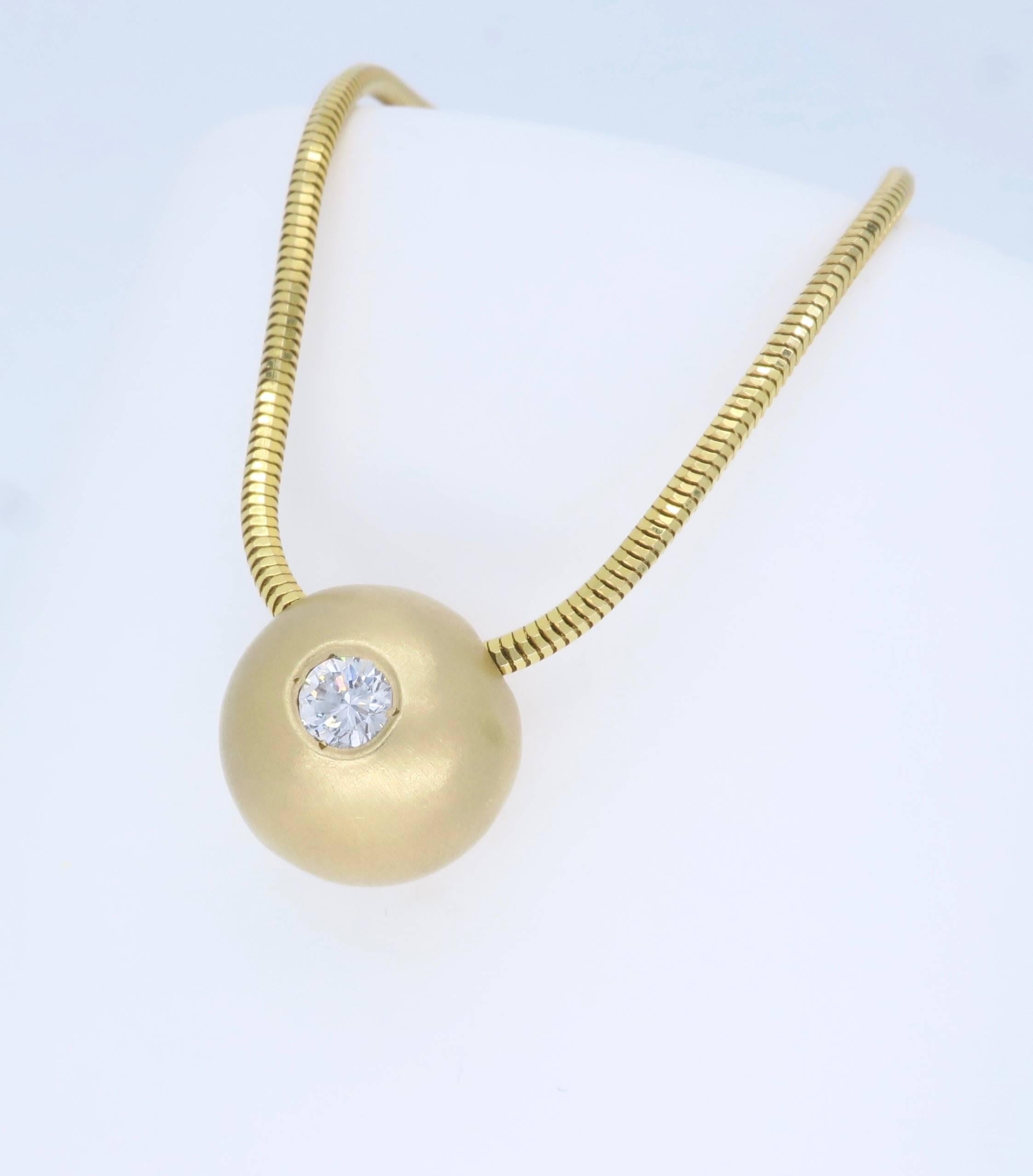 Matte Finished Gold and Diamond Pendant In Excellent Condition In Webster, NY