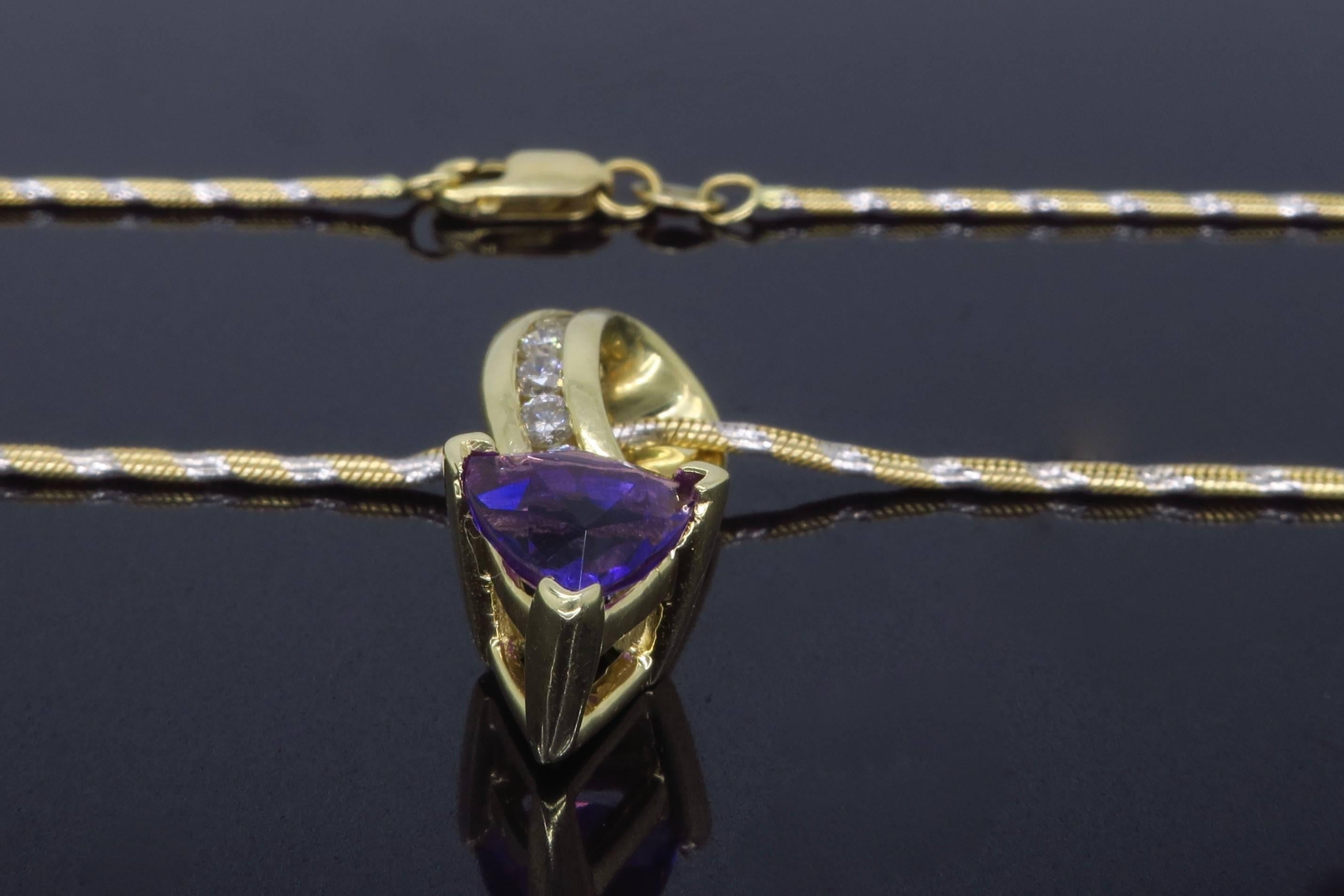 Amethyst and Diamond Pendant Necklace  In Excellent Condition In Webster, NY
