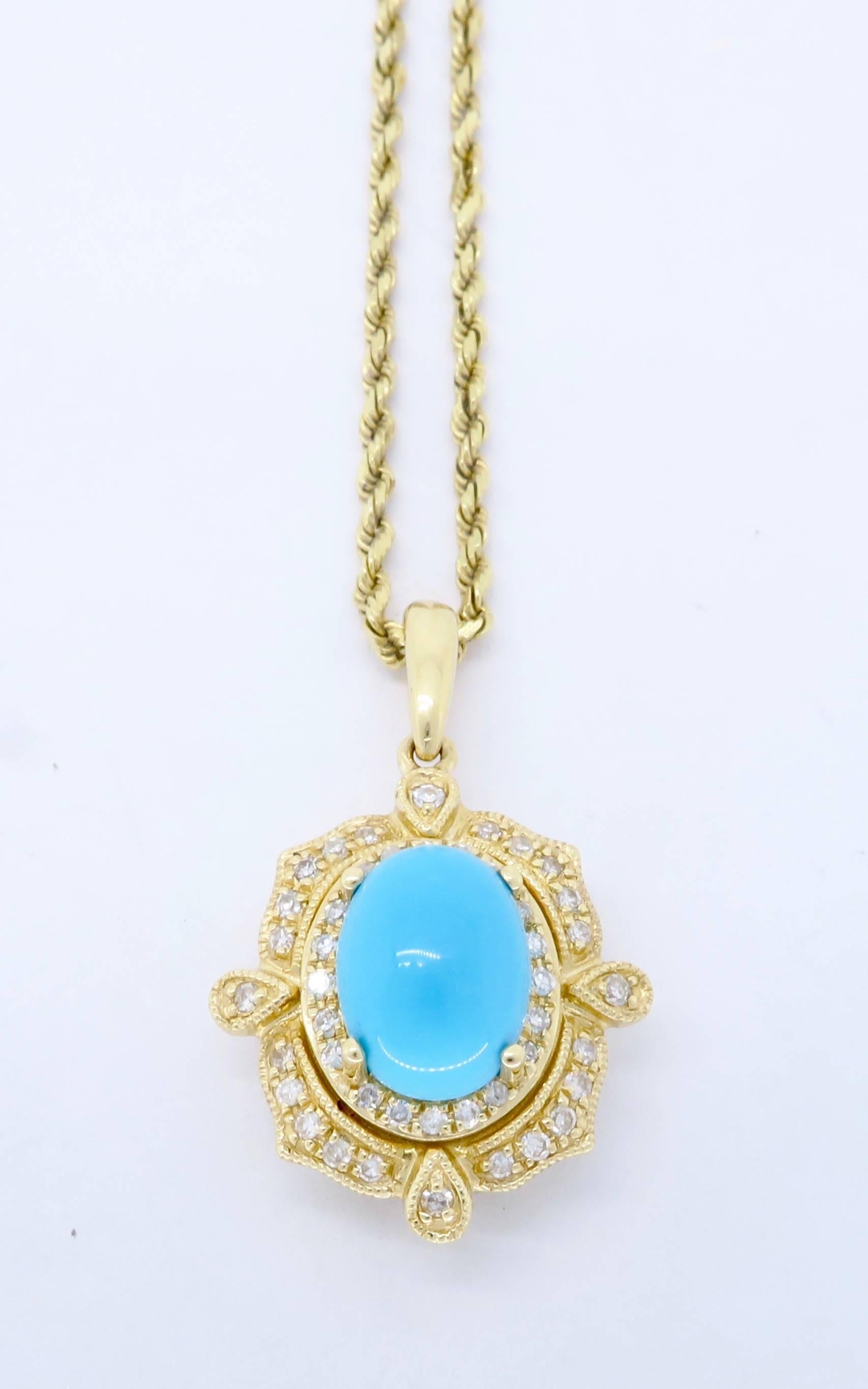 Women's or Men's Effy Turquoise and Diamond Pendant