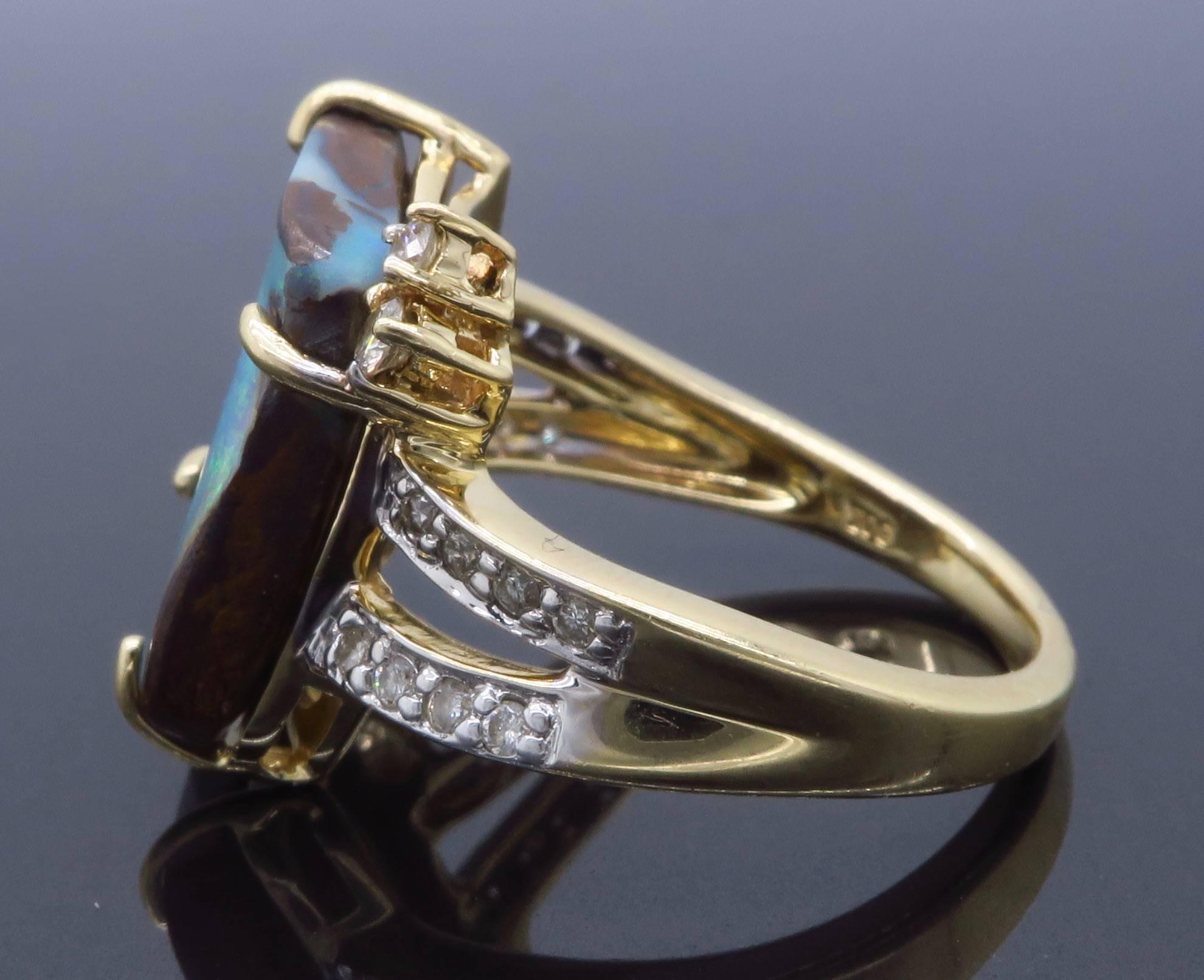 Boulder Opal and Diamond Two-Tone Gold Ring 1