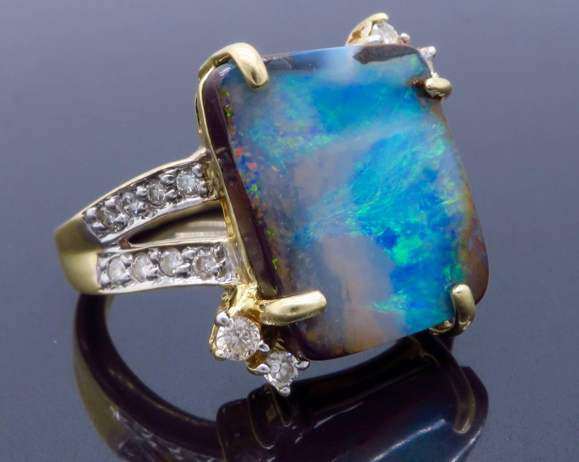 Boulder Opal and Diamond Two-Tone Gold Ring 4