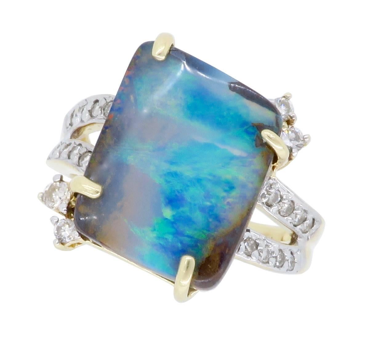 Boulder Opal and Diamond Two-Tone Gold Ring 5