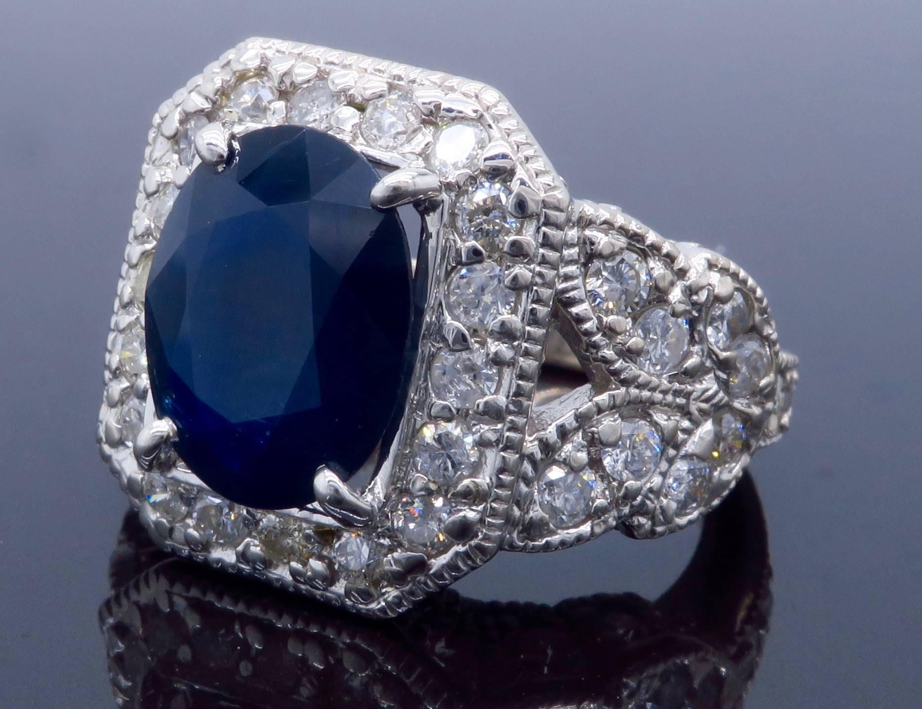 Diamond Sapphire Cocktail Ring In Excellent Condition In Webster, NY