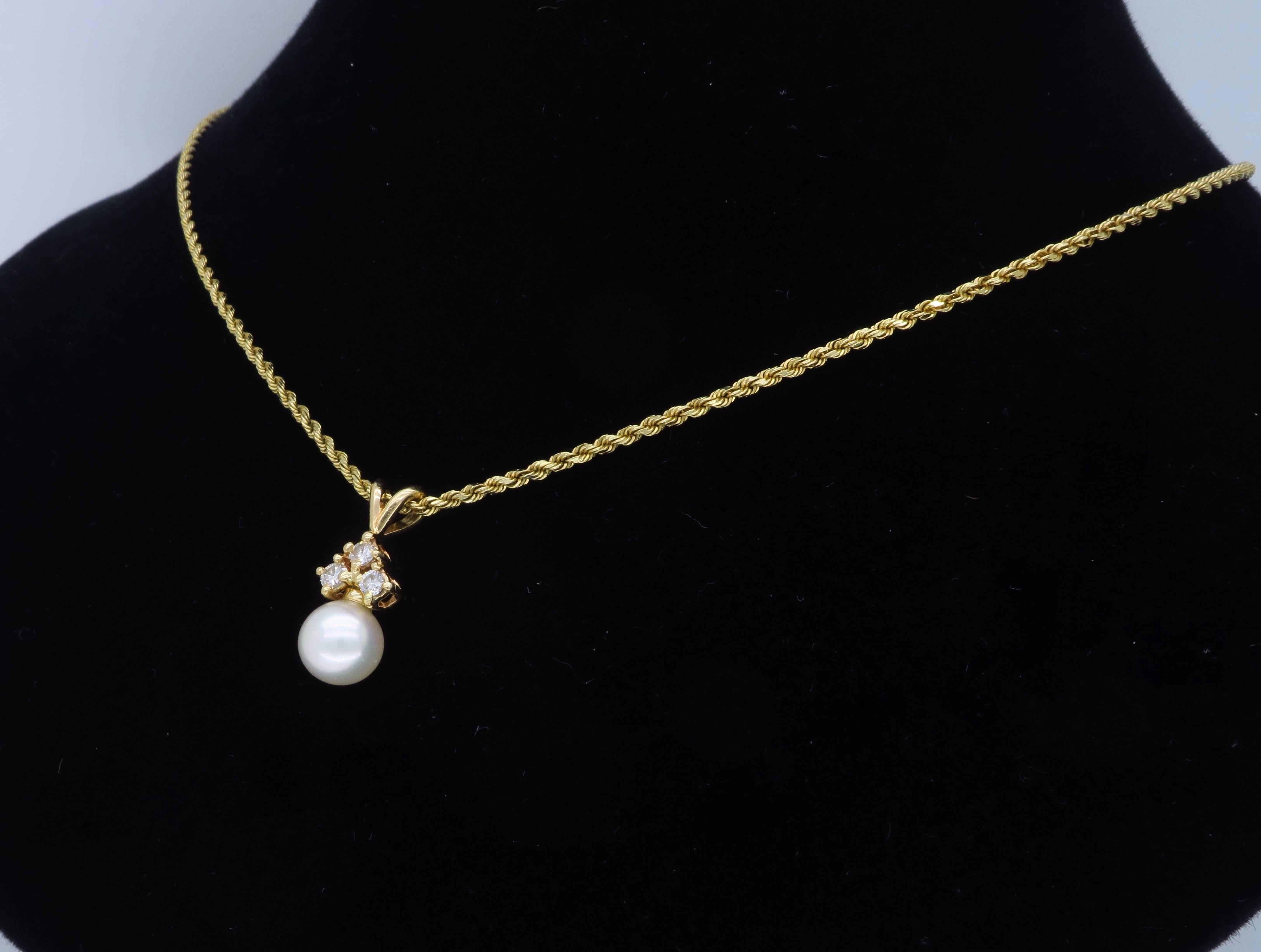 Diamond and Pearl Drop Necklace 2