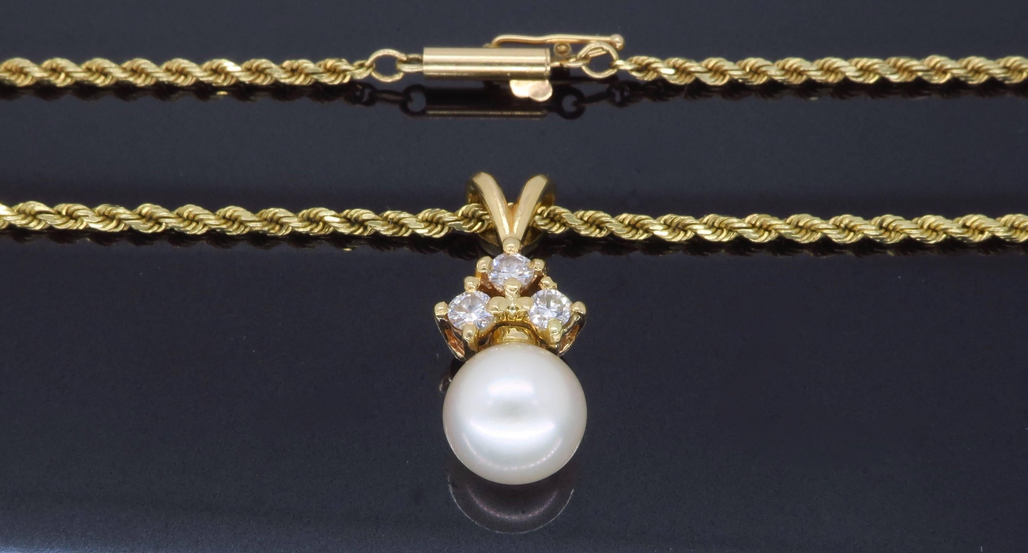 Women's or Men's Diamond and Pearl Drop Necklace