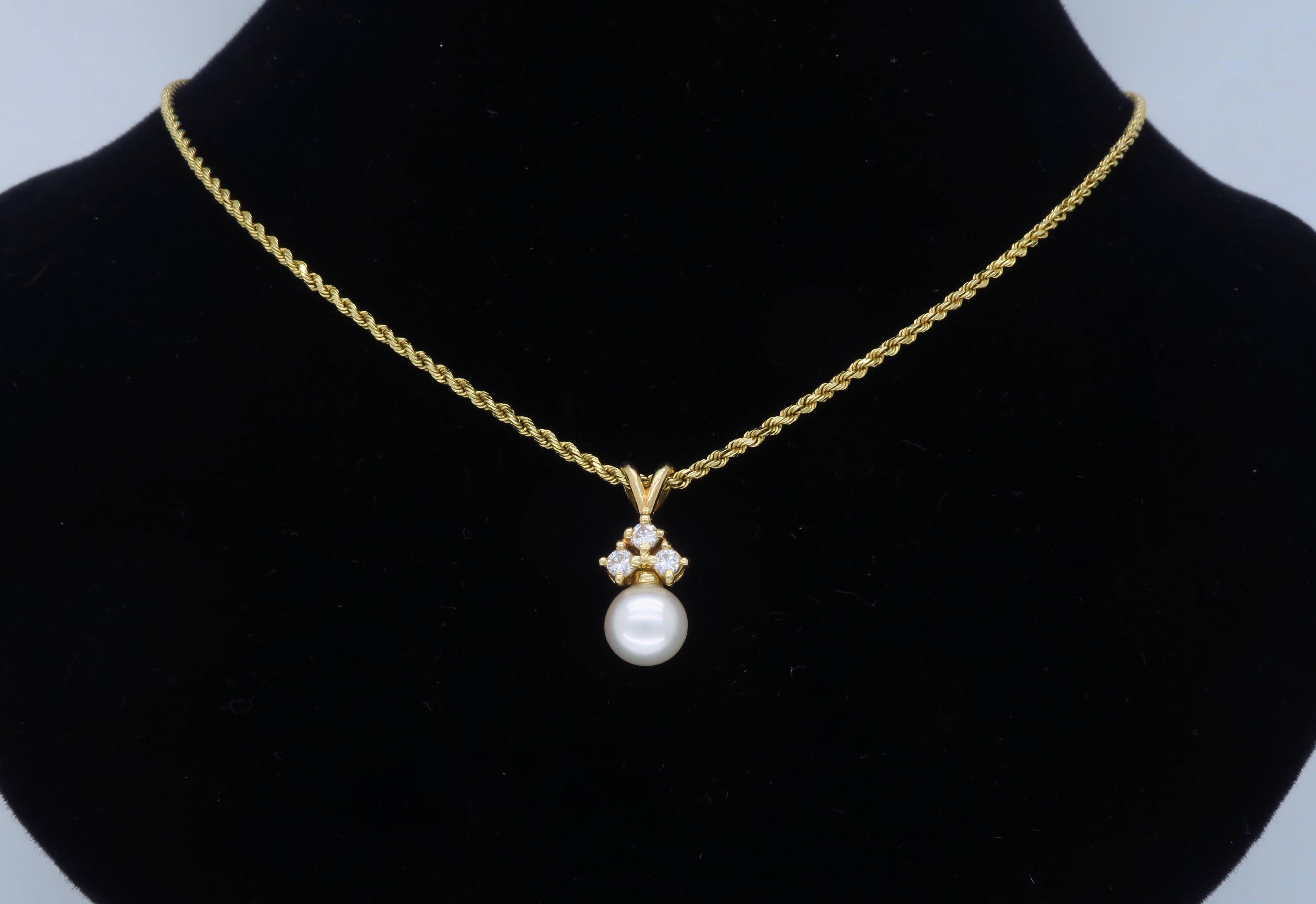 Diamond and Pearl Drop Necklace 1